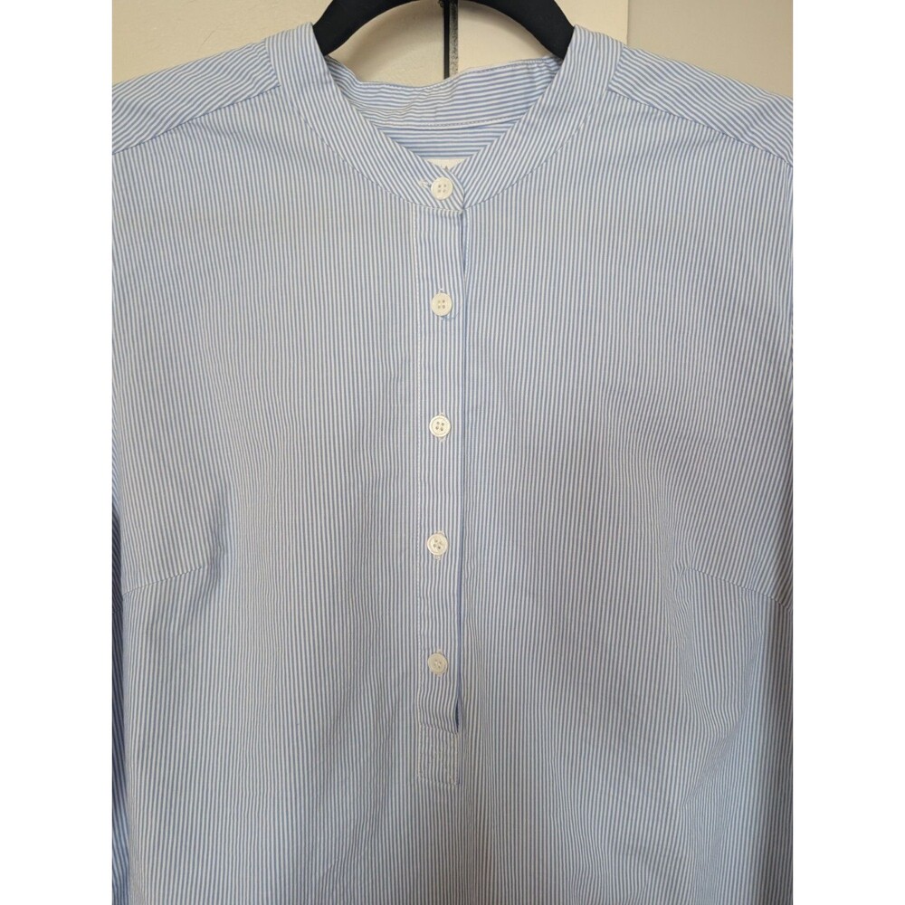Veronica Beard Greer Stretch Cotton Blue White Striped Blouse Long Sleeve Sz 12 - Picture 4 of 10
